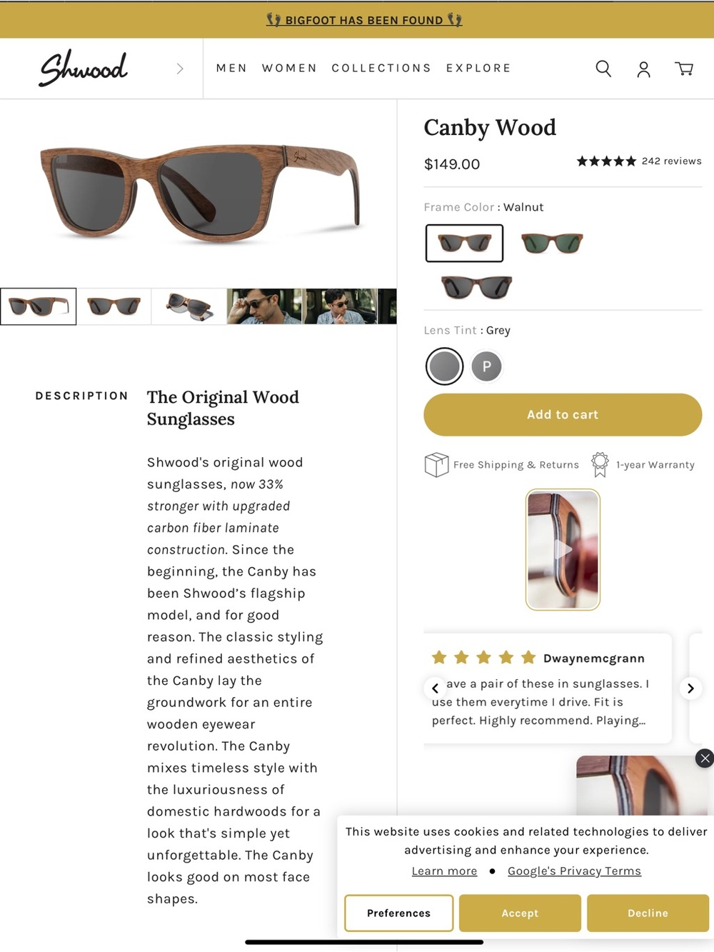 Shwood Handcrafted Walnut Sunglasses.